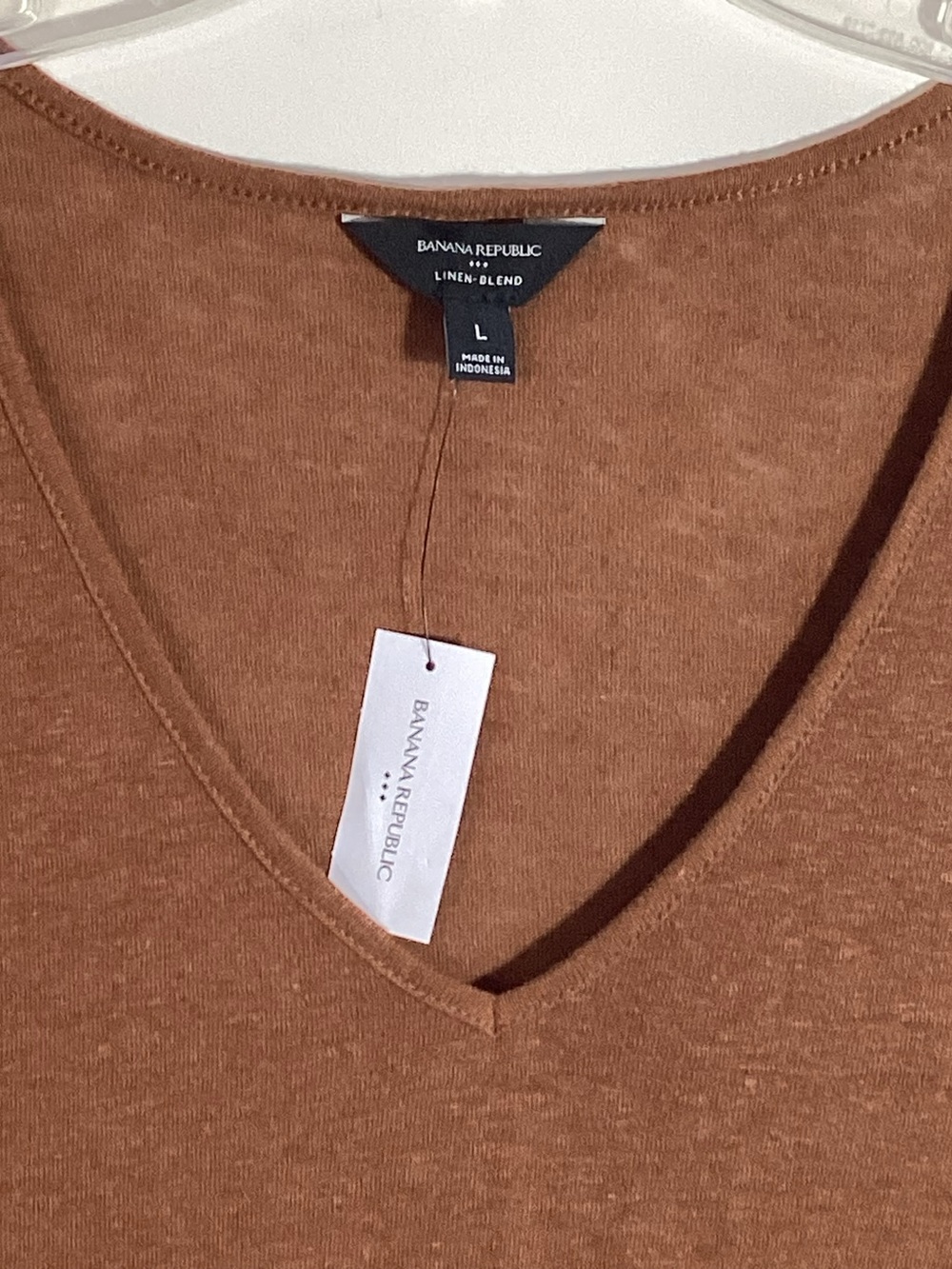 Banana Republic Women L Linen Blend Brown V-Neck Knit Top Lightweight Sweater - Picture 2 of 4